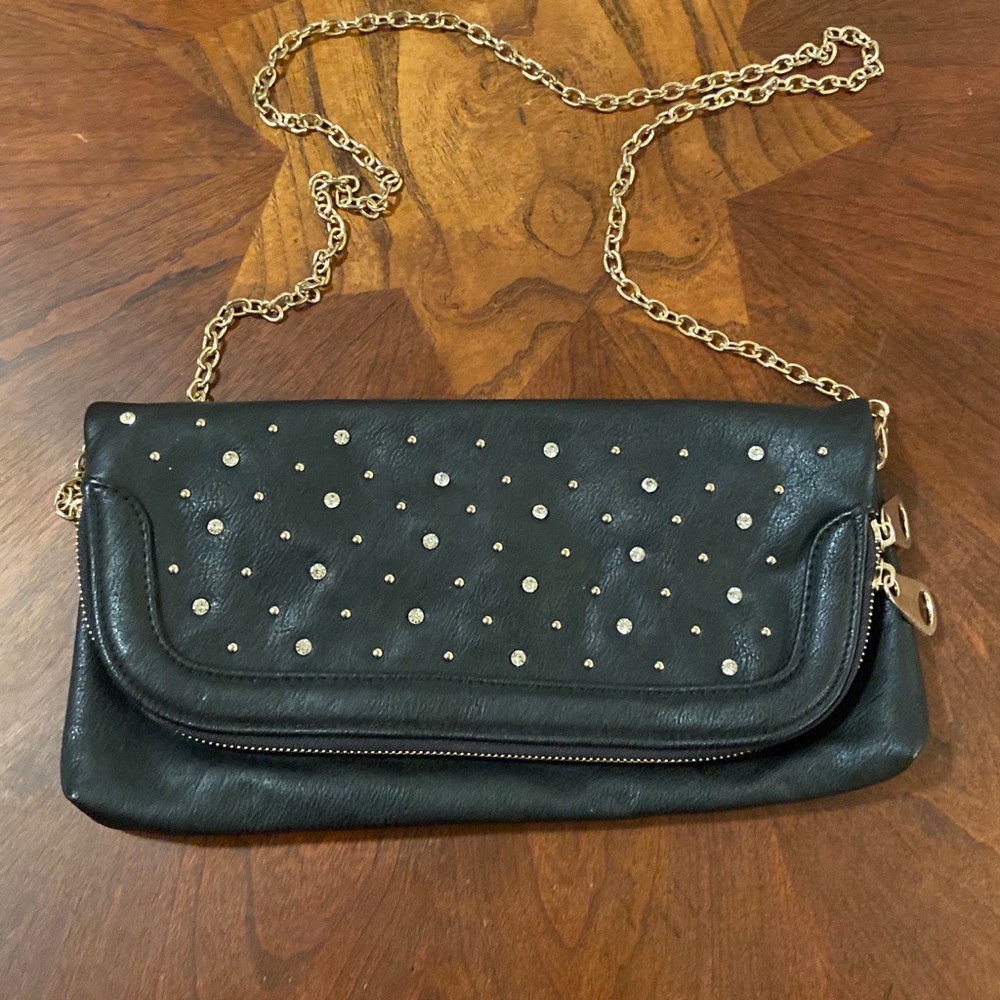Rhinestone Punch Rock Faux Leather Crossbody Bag